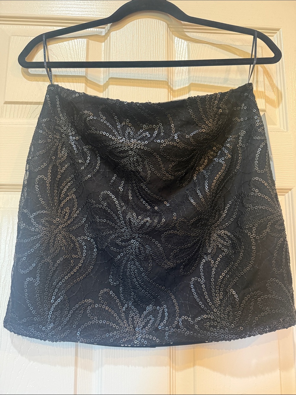Design Lab Lord & Taylor Black Sequin Floral Mini Skirt